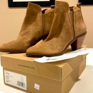 Lucky Brand Womens Size 8.5 M Tan Suede Jana Leather Heeled Boots - New in Box